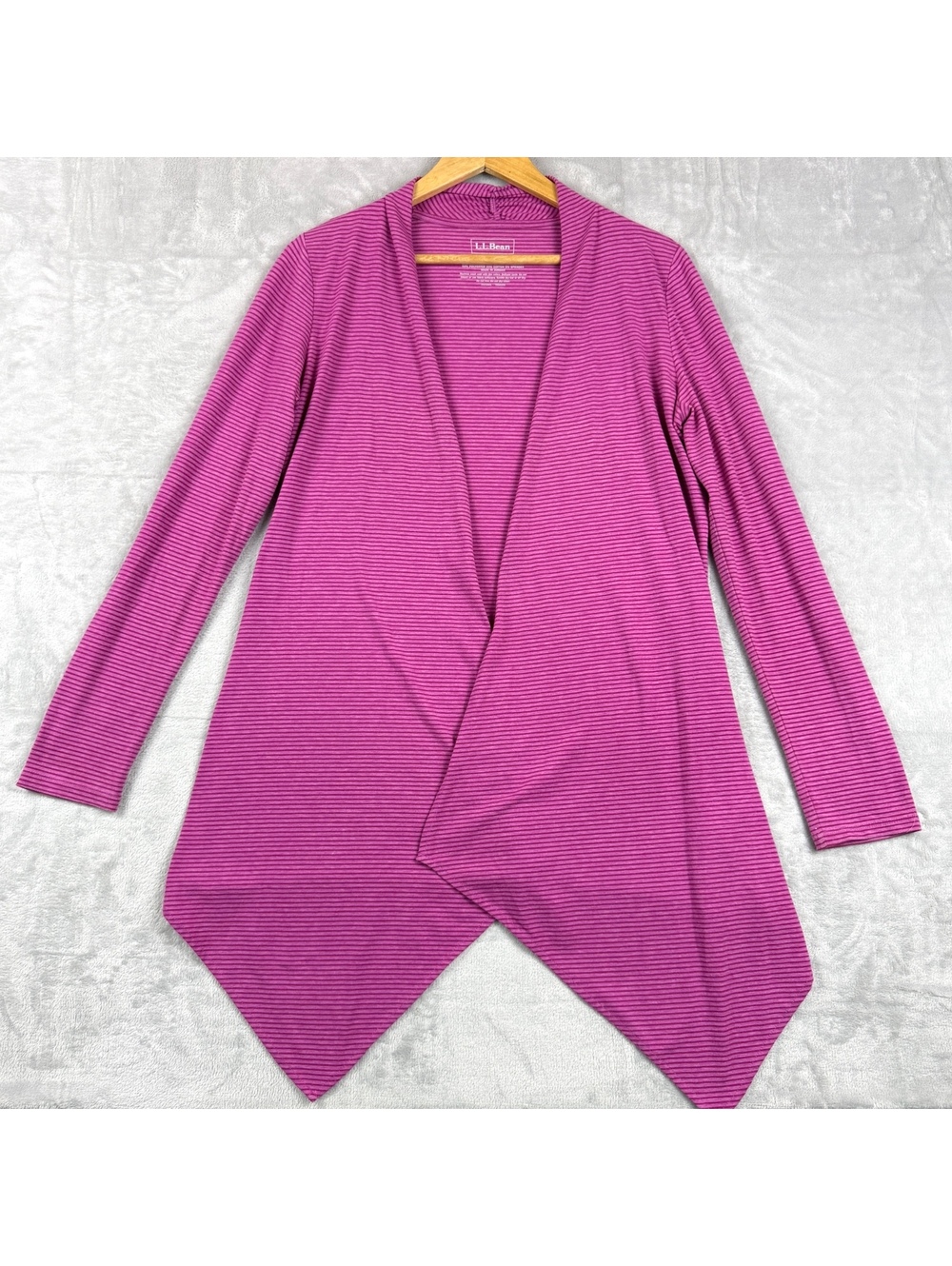 L.L.Bean Women’s S Pink Ribbed Waterfall Cardigan Open Front Draped Hem Layering